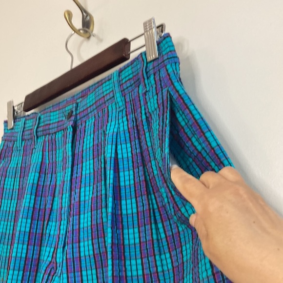 Vintage Mom Shorts Womens Small Blue Purple Plaid Cotton Seersucker 90s Preppy - Picture 7 of 13